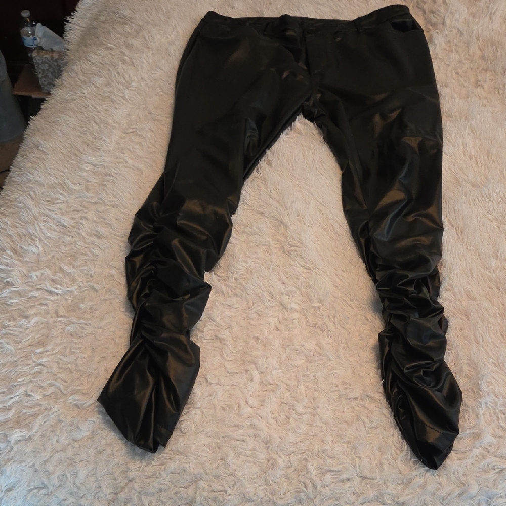 SHEIN Curve Black Satin-Trim Leggings